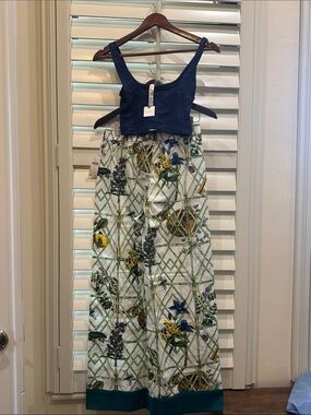 Anthropologie Navy Tank & Botanical Wide-Leg Pajama Pants